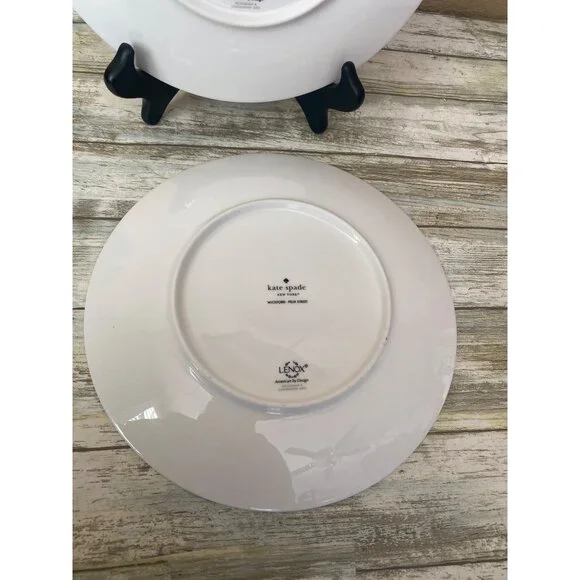 Kate Spade Lenox Wickford Felix Street Green Stripe Dinner Plates Set of 2 - Picture 6 of 8